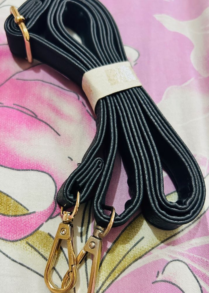 Elegant Black Sling Bag Strap with Golden Clips