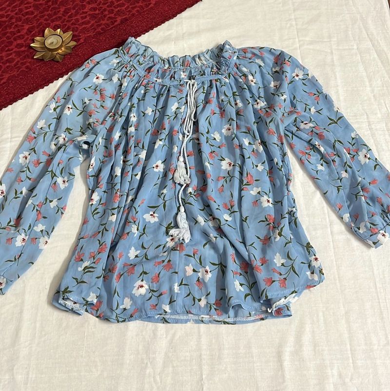 Blue Floral Blouse Top