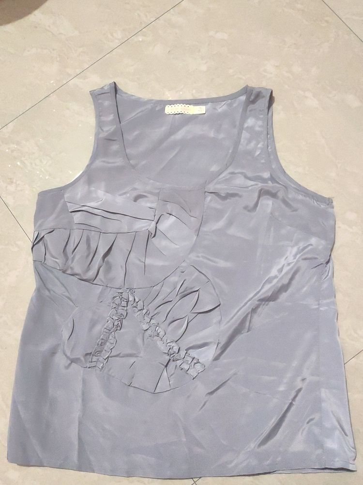 Crop Top In Shiny Polyester Grey Colour