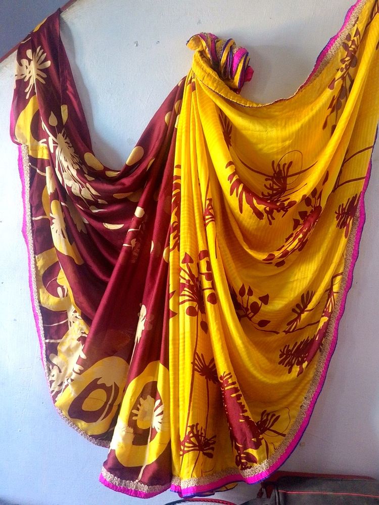 Yellow And Maroon Colour Sarees