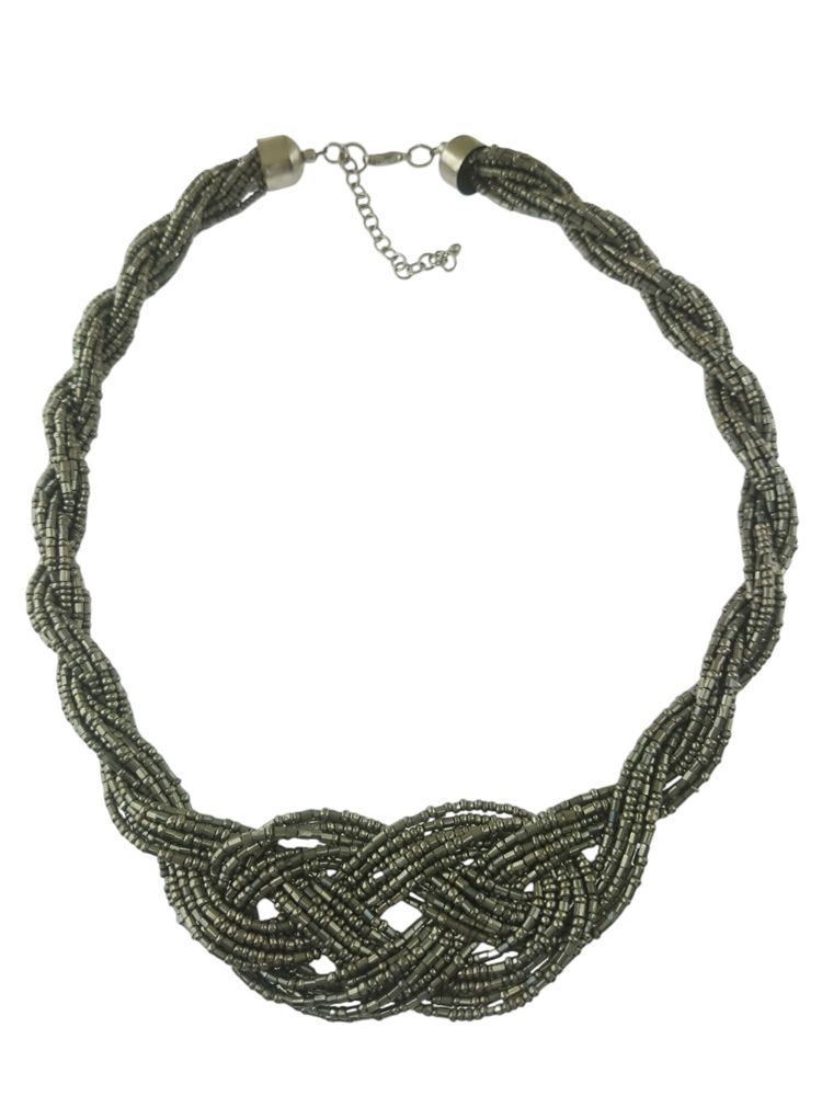 Gray Seed Beaded Chunky Twisted Necklace