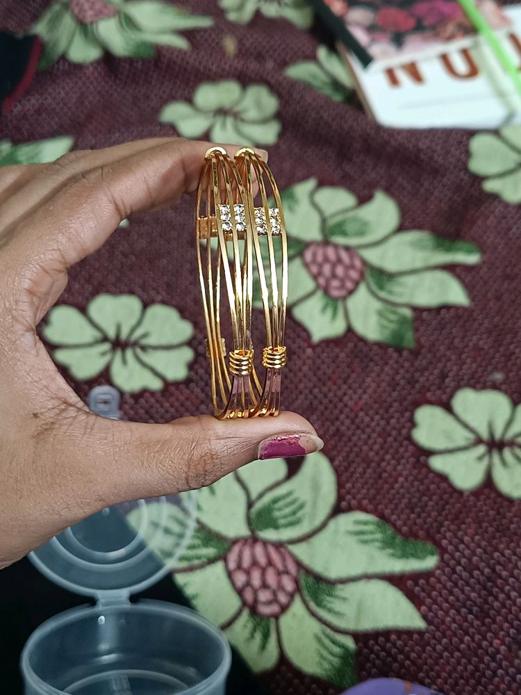 Real gold look bangles with stone work