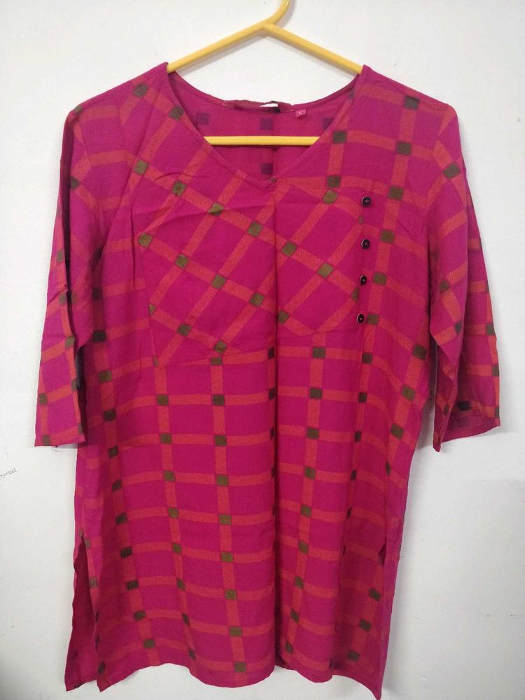 Pink Checked Short Kurti