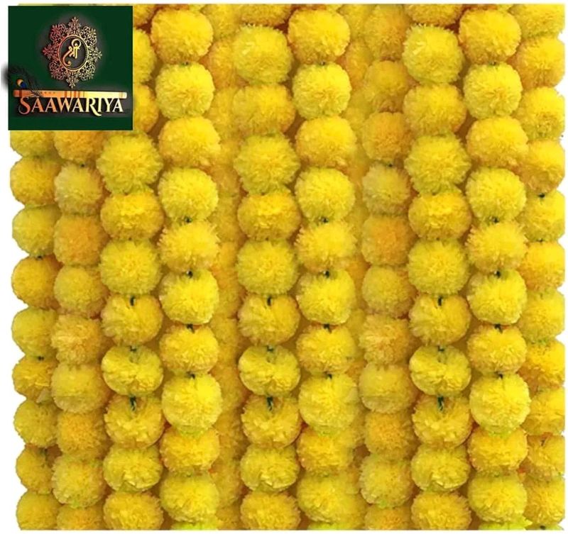 Plastic Flower Mala Pack Of 5 Yellow Colour