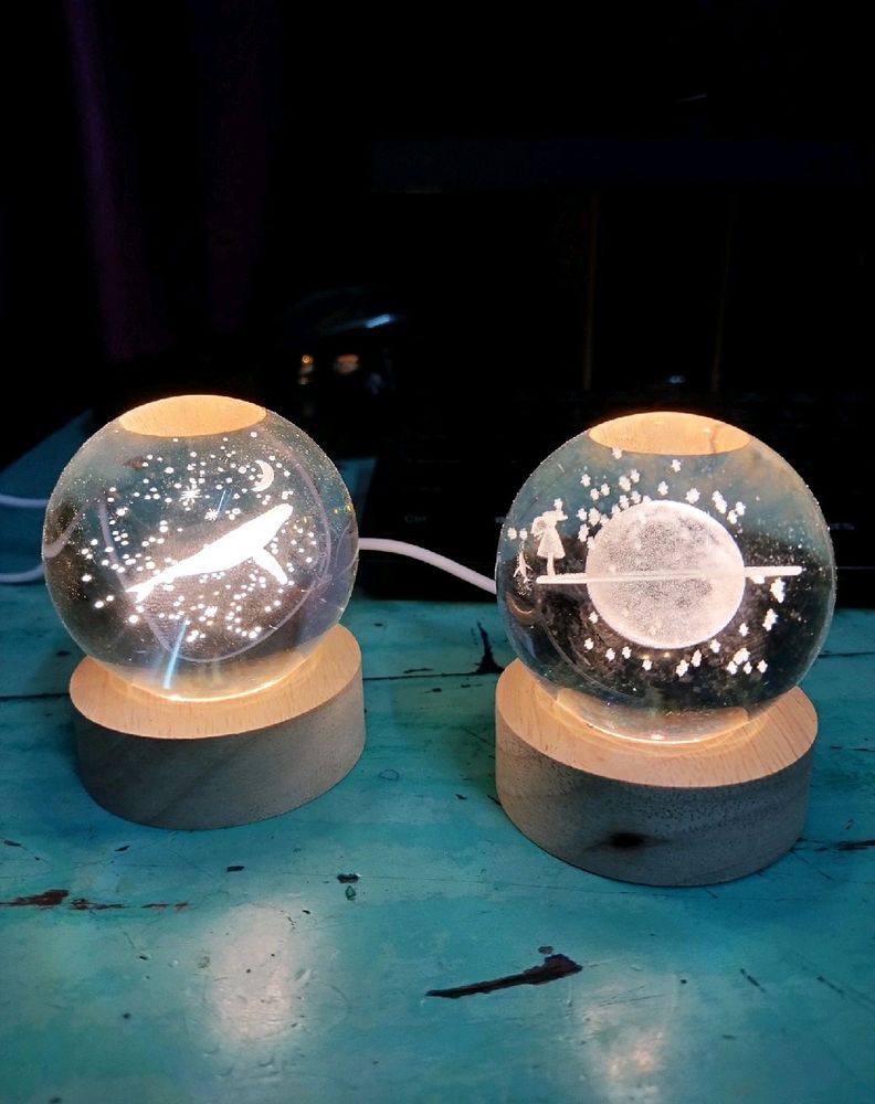 CRYSTAL GLASS BALL ON WOODEN BASE WITH LED LIGHT