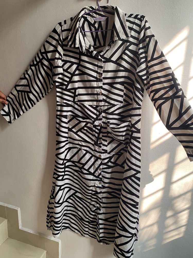 Black And White Stripes Shirt Dress