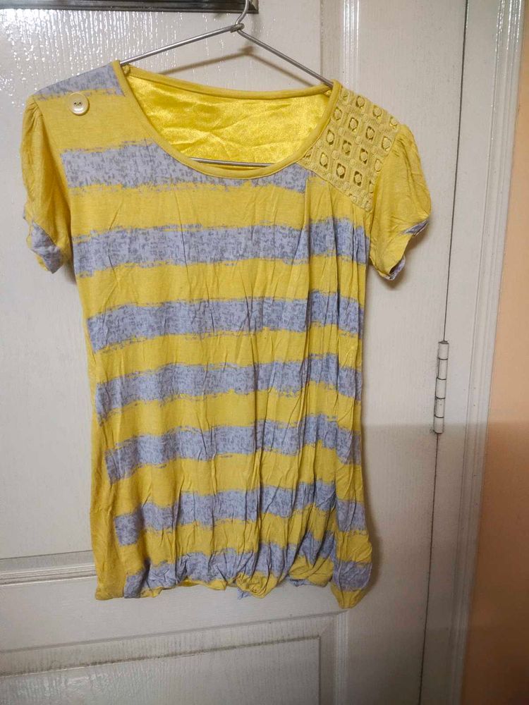 Soft Yellow Stretchable Striped Top Women