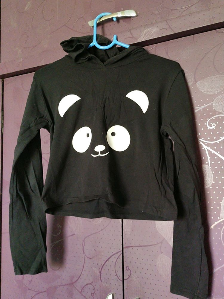 Panda Printed Hoodie Crop Top