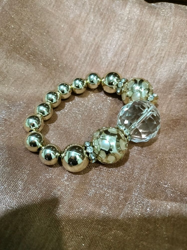 Gold Beaded Bracelet with Crystal Accent