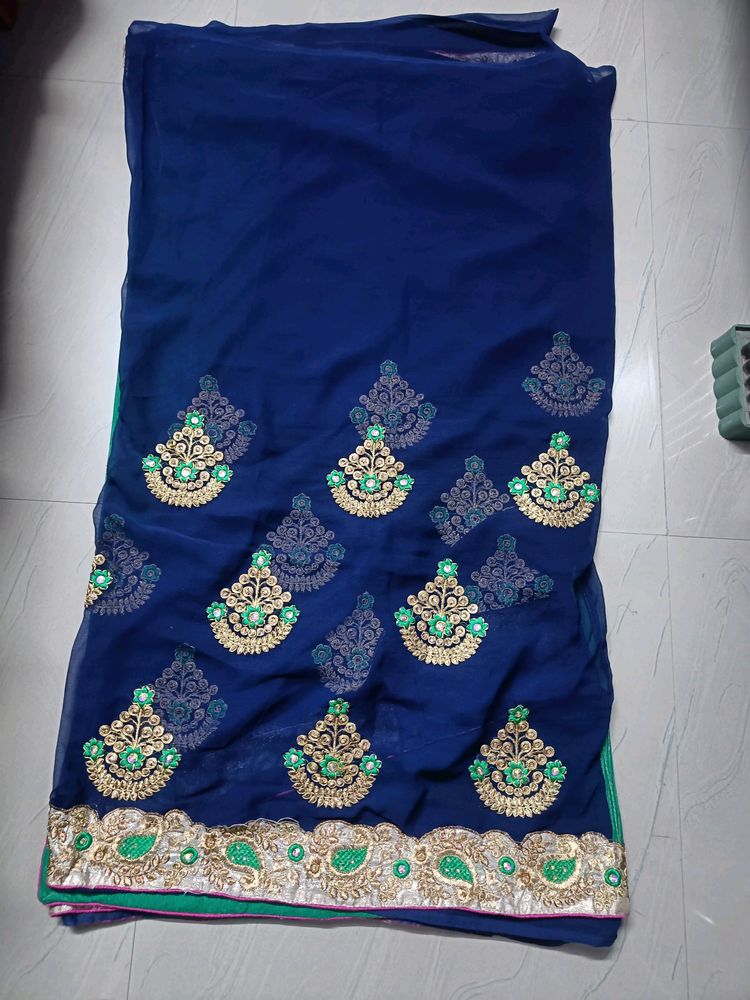 Designer Jorjet And Cross Fabric Half N Half Saree