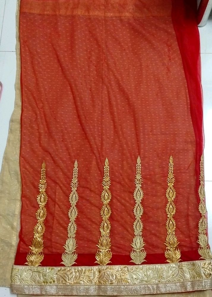 Red Net Georgette Saree With Blouse