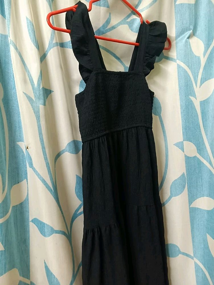 Long Smocked Dress With Ruffle Straps