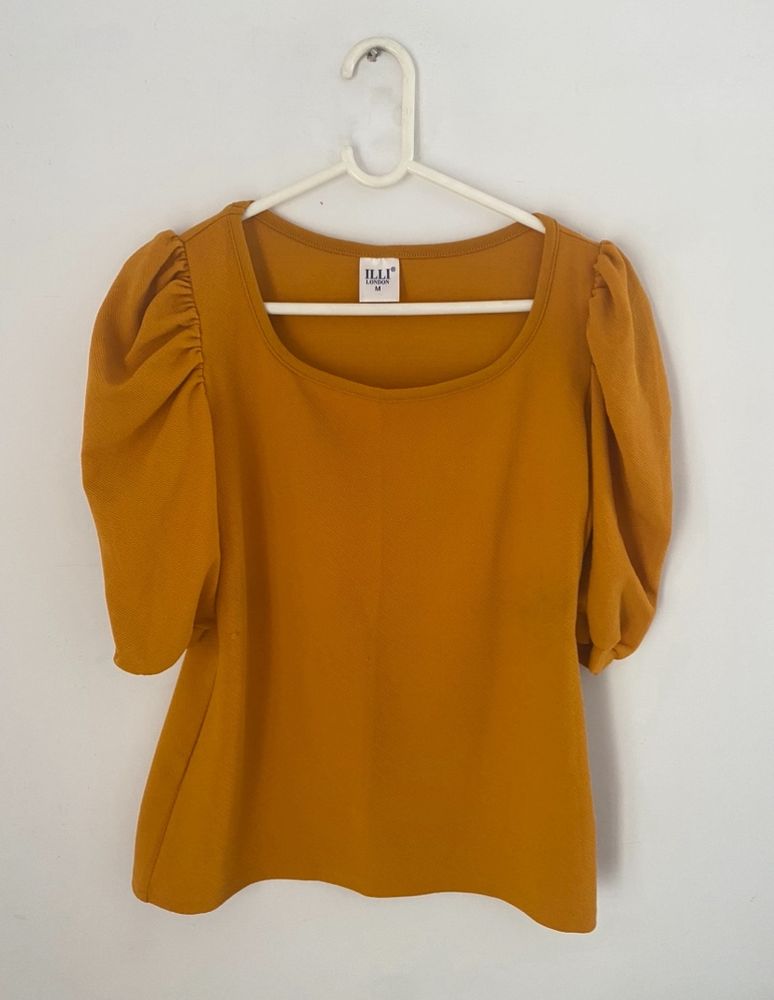 Illi London Mustard Puffed Sleeve Top M