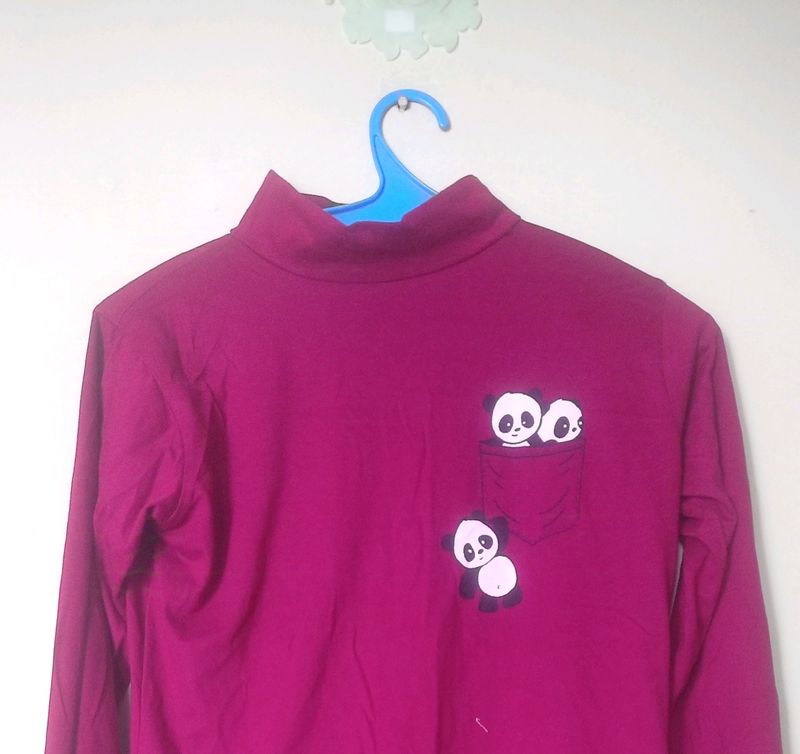 Turtle neck maroon T shirt