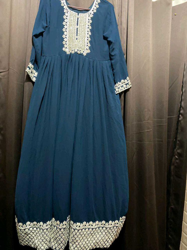 Blue Embroidery Long Gown