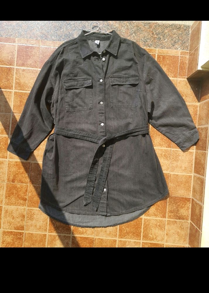 H&M Denim Shirt Dress Black