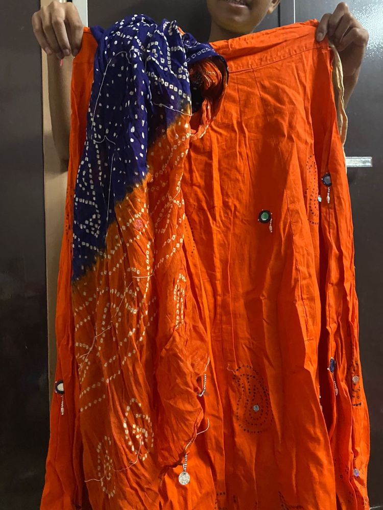 Orange And Blue Colour Navratri Lehenga Choli