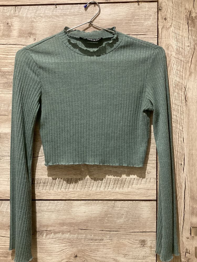 Green Full Sleeved Crop Top