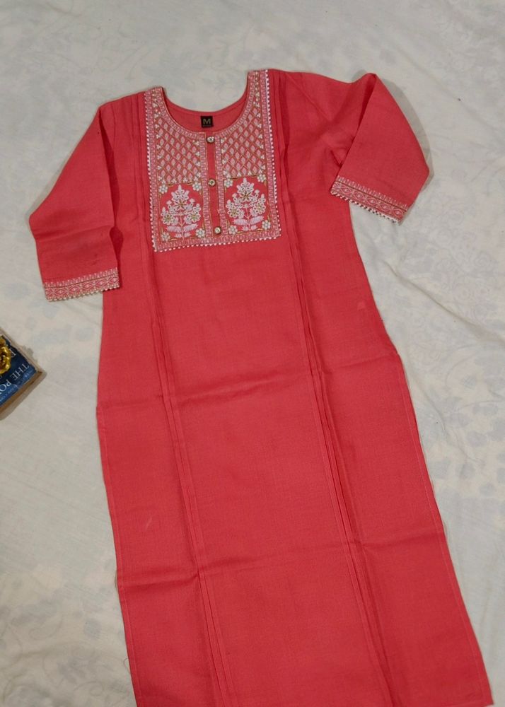 Beautiful Orange Colour Embroidered Kurti