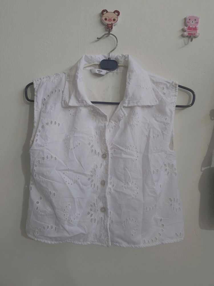 White Polo Collar Top