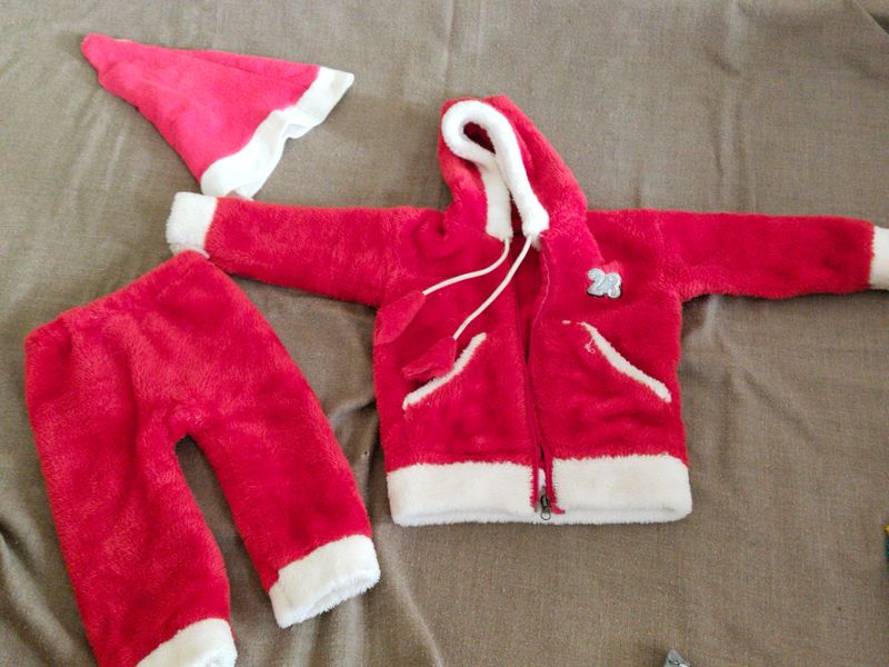 Santa Woolen Dress Set For Infants