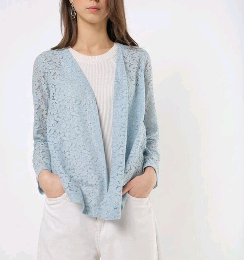 Light Blue Lace Front-Open Shrug