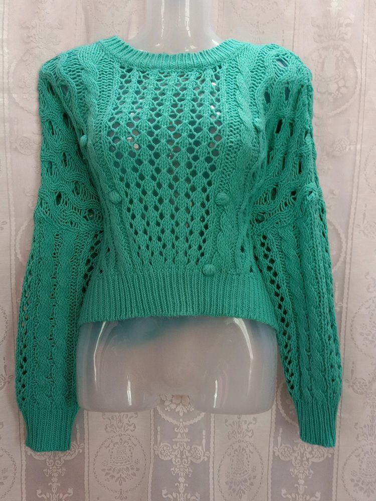 Sea Green Crop Top Wollen Sweater