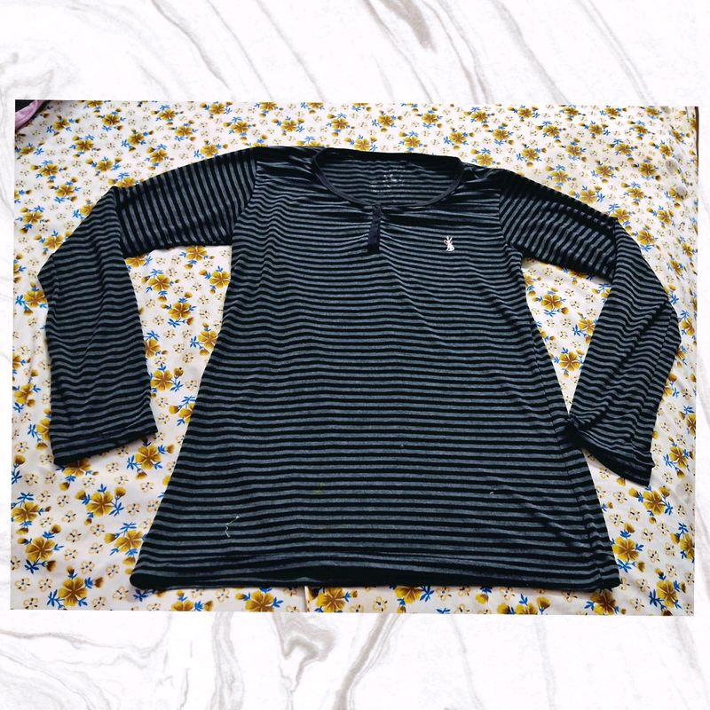 Black Stripped Grey Longsleeve Tshirt For women