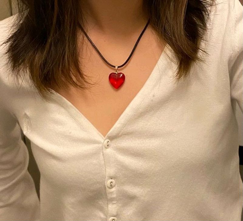 y2k Red Glass heart pendant Necklace 🍓