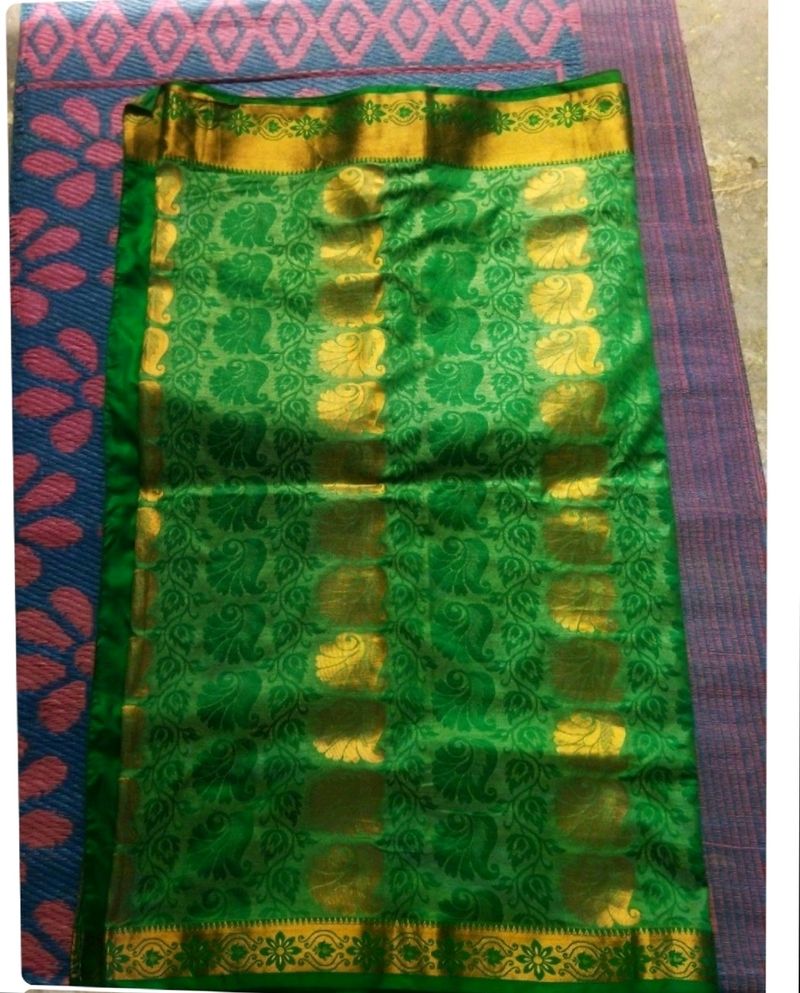 Green Saree With Golden Design