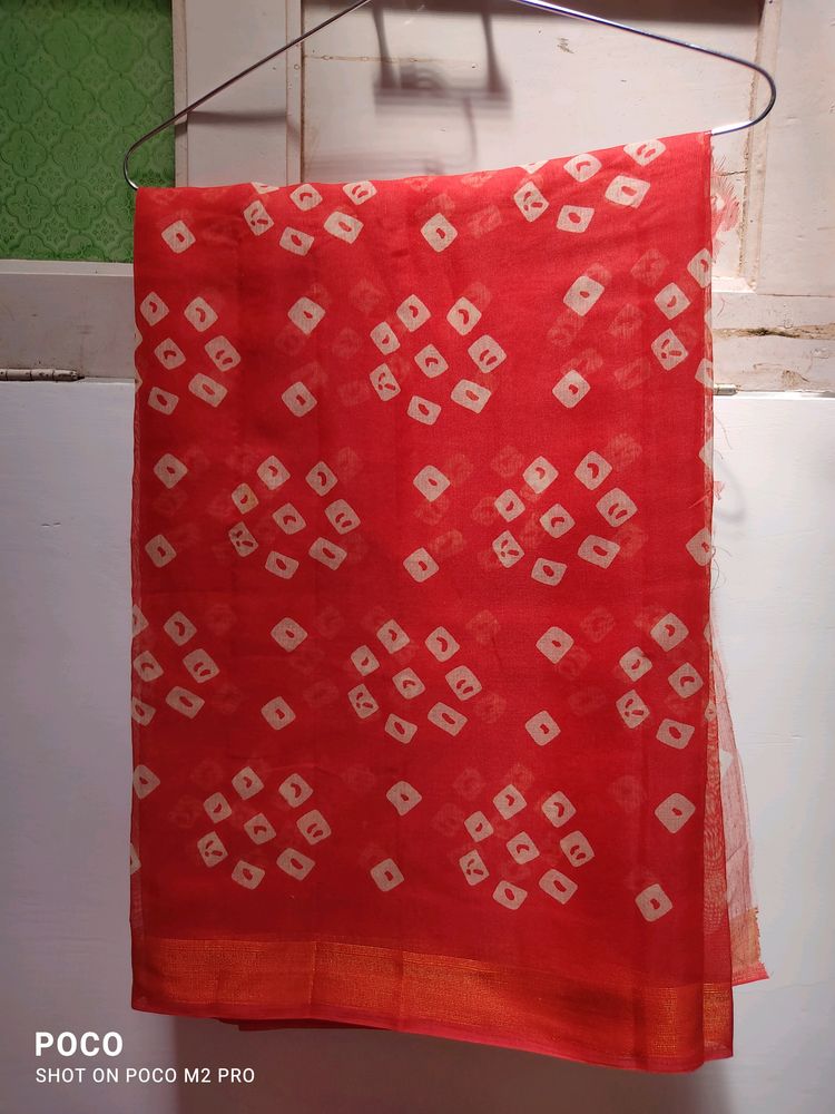 Red Bhandej Saree