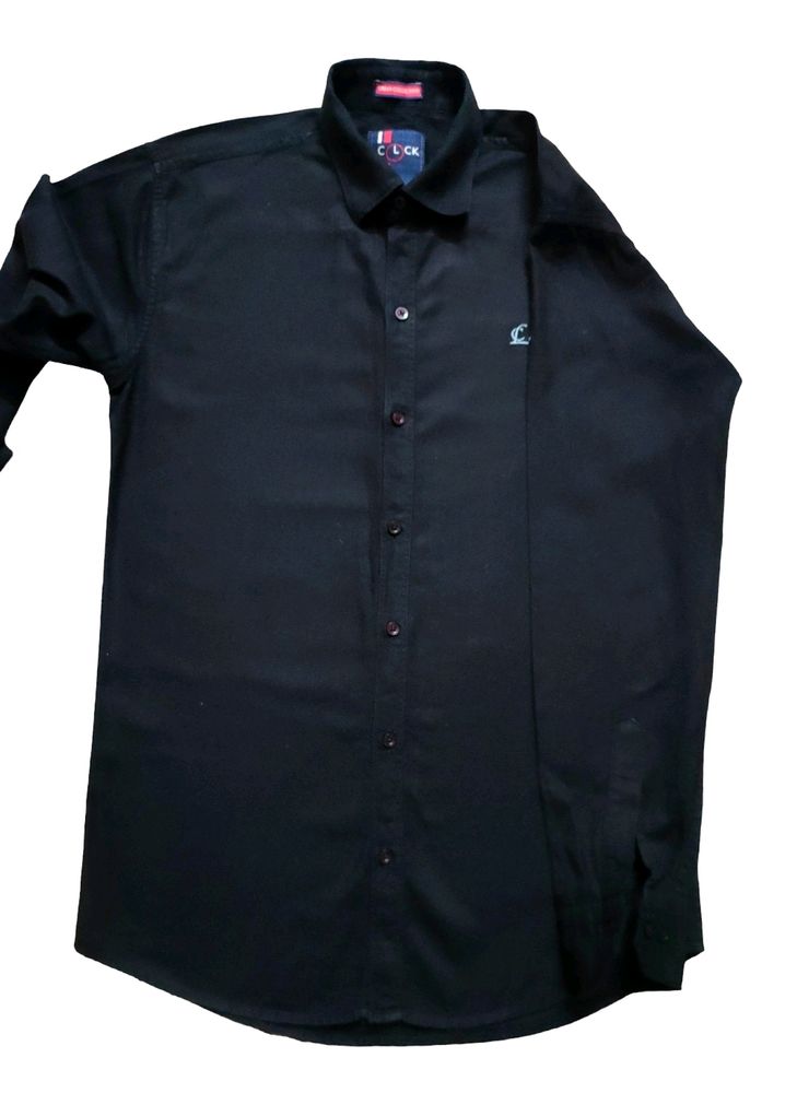 CLOCK Pure Black Semi-Formal Shirt