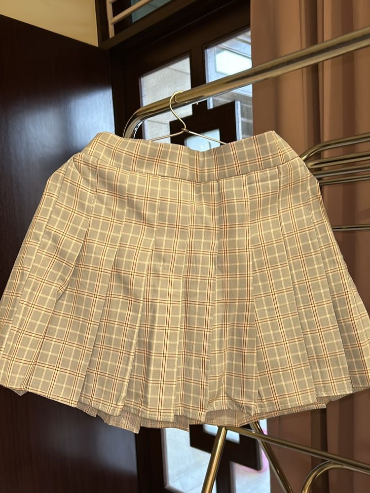 Blue Pleated Chek Skirt