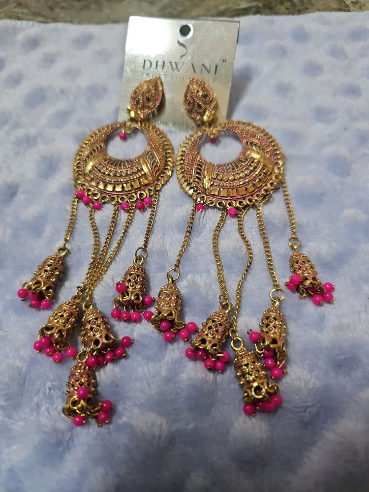 Pink Pearl Jhumki Earrings for Women