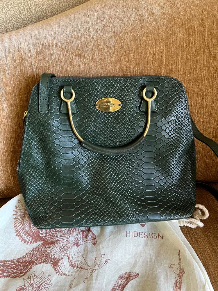 Hidesign crocodile leather green bag