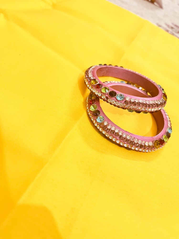 Best Kundan Pink Colour Bangles