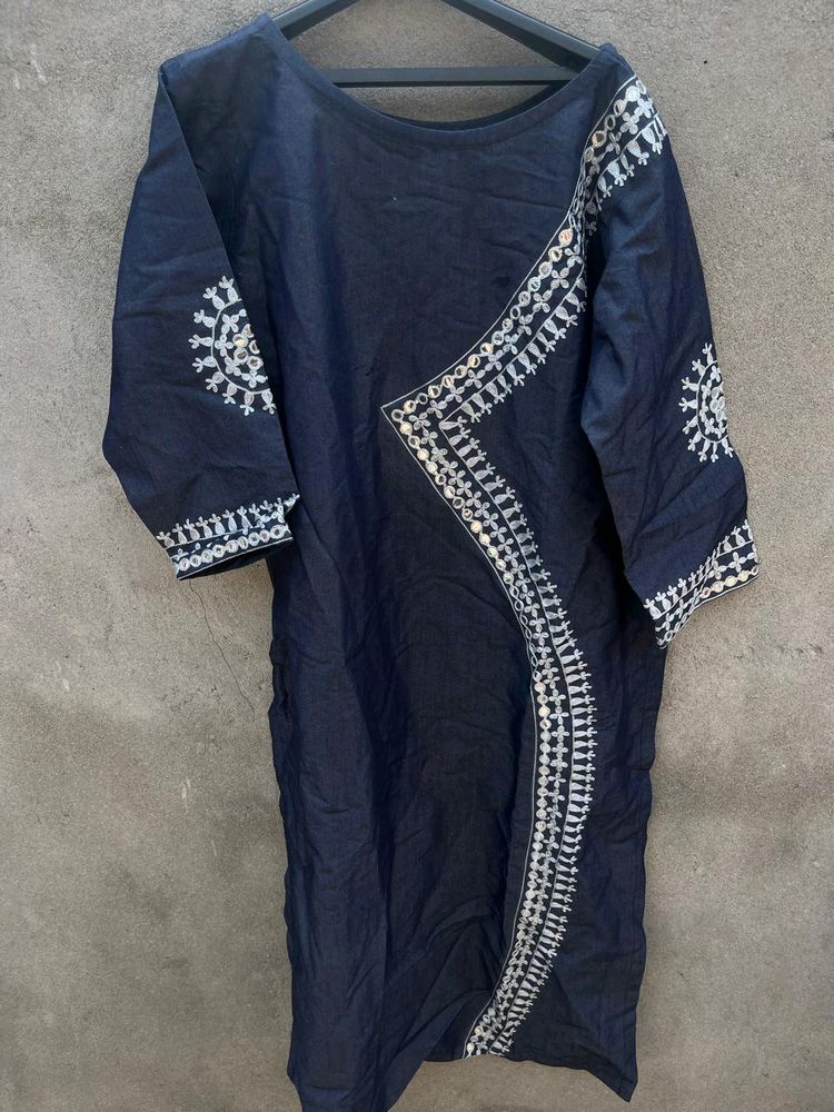 New Unused Heavy Embroidery Denim Kurta