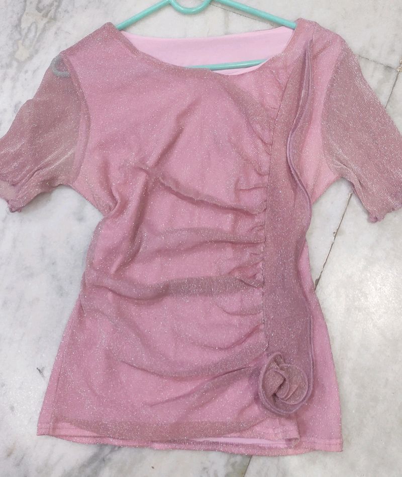 Women Pink Shimmer Casual Top