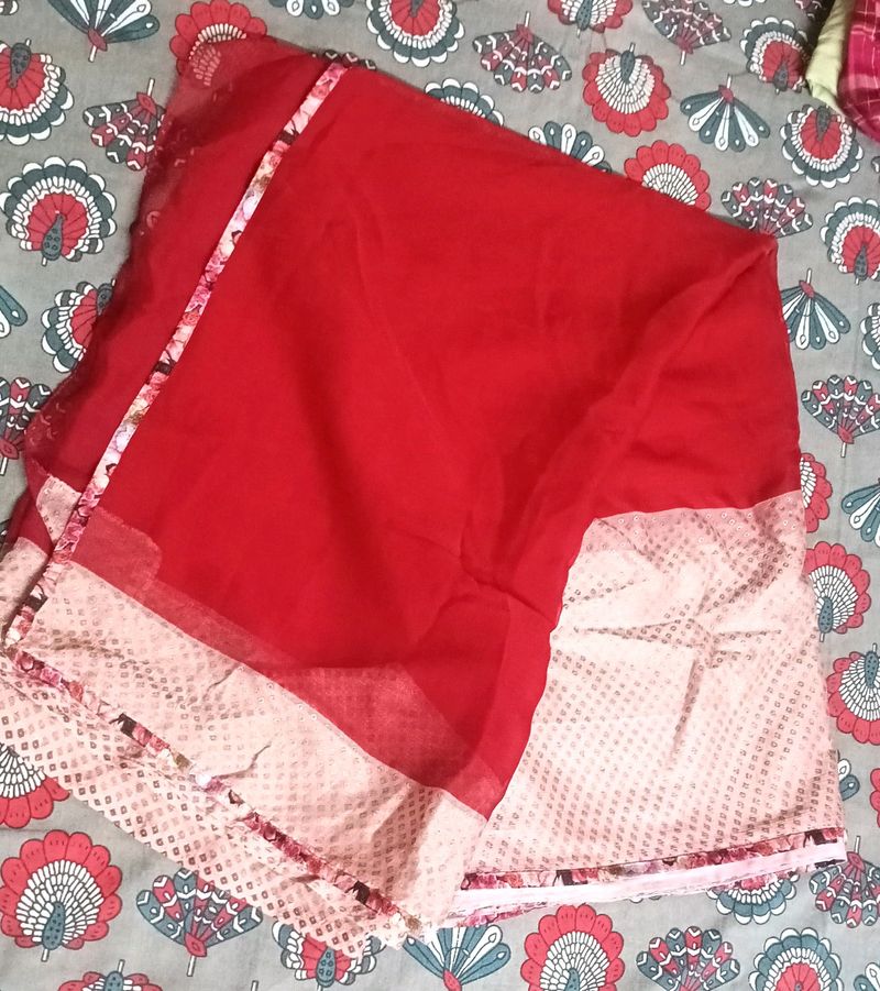 Red And Pink Saree With Blouse