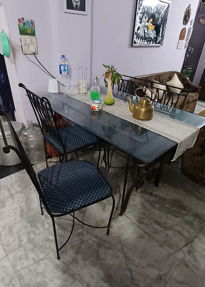 Glass TOP IRON DINING TABLE