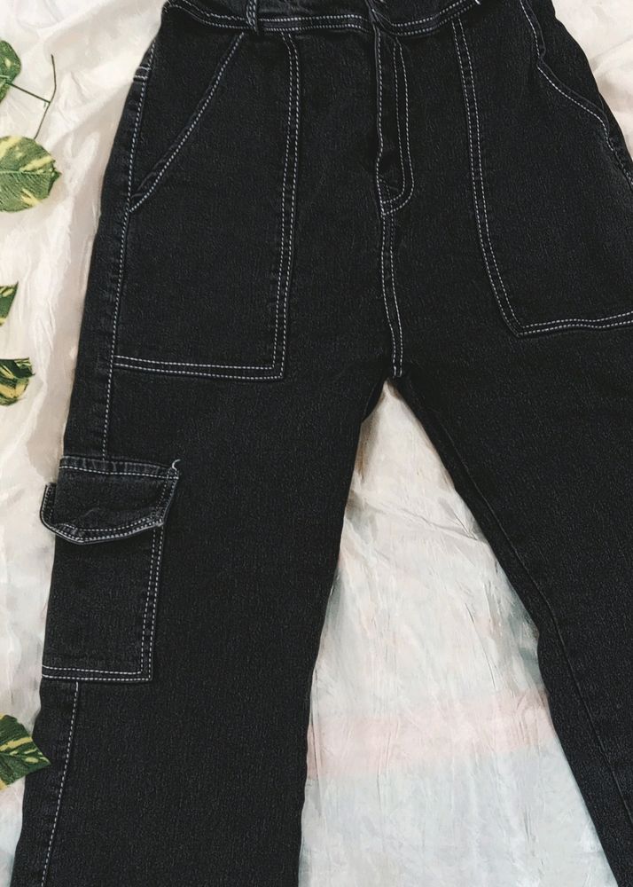 6 Pockets Black Cargo Jeans