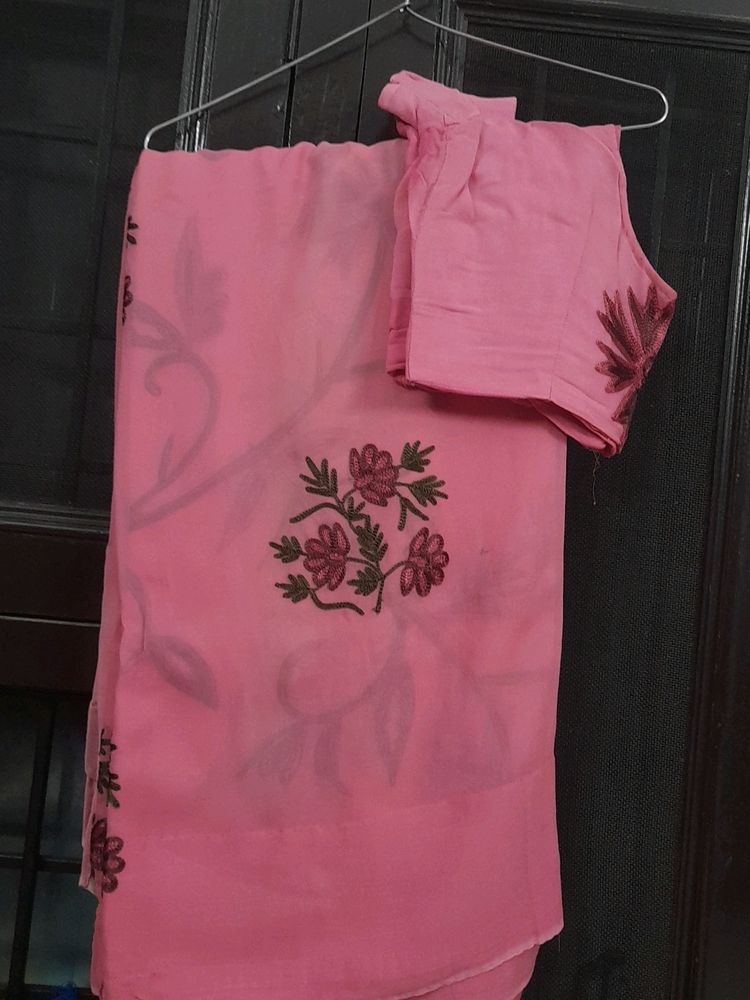 Pink Colour With Thread Embroidery