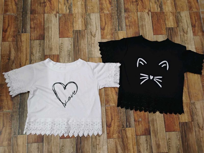 Combo Of 2 T Shirts Black And White Crop Top