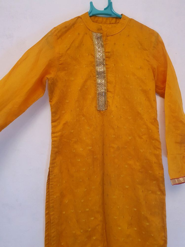 Beautiful Yellow Red Straight Suit Kurta Laggin