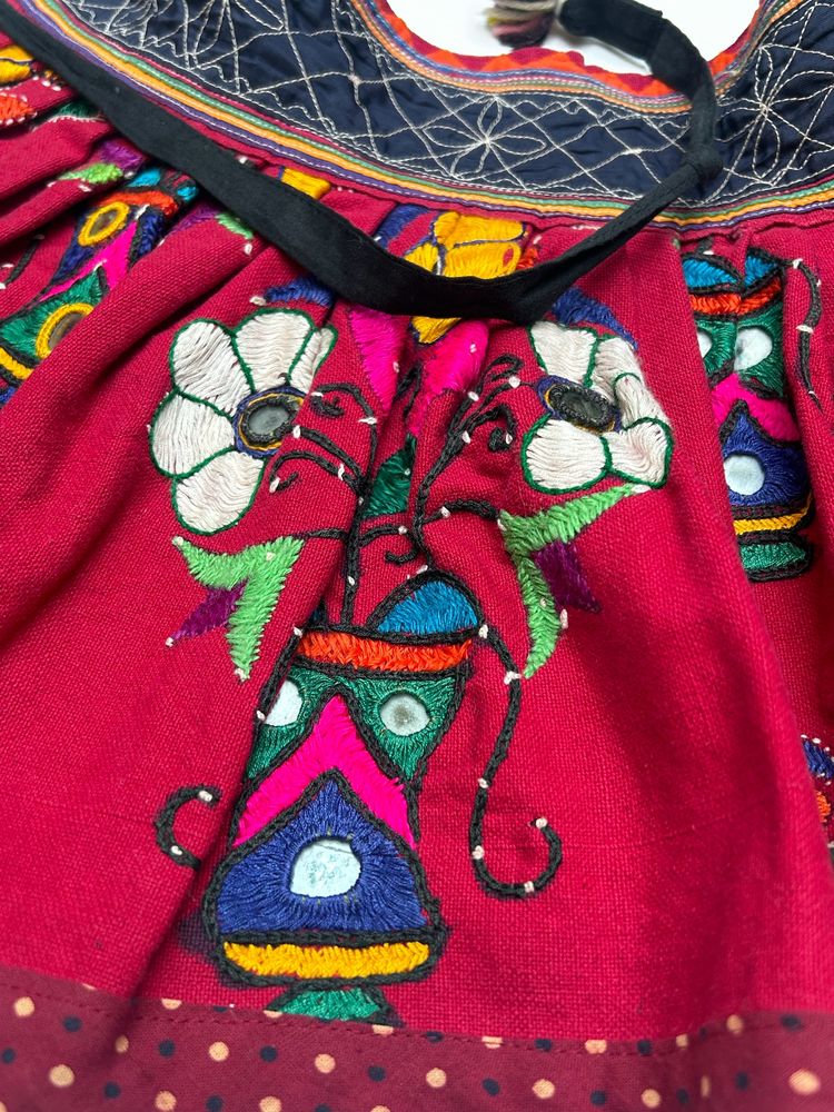 Hand Embroidered Red Wrap Around Skirt