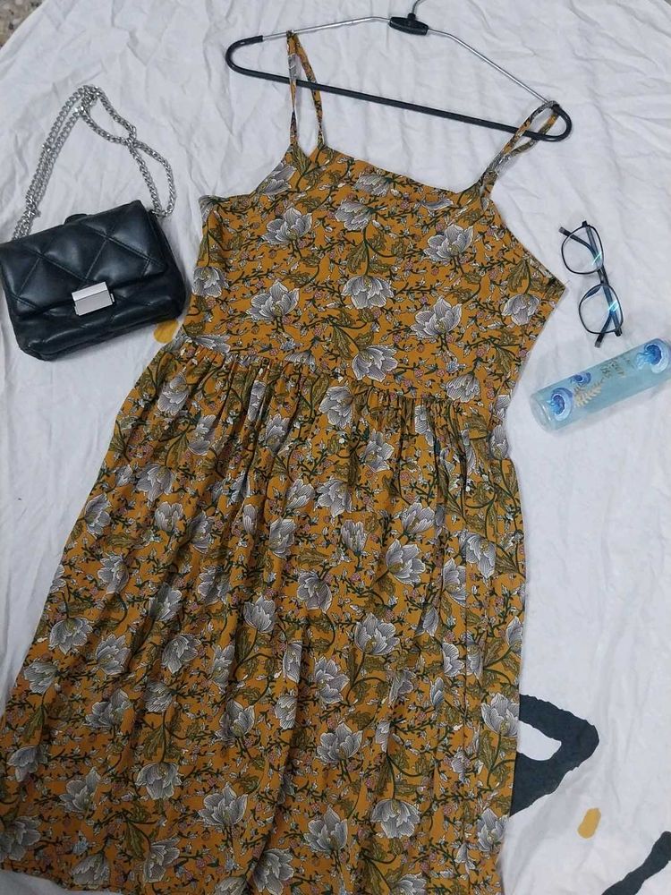 Mustard Floral Print Dress