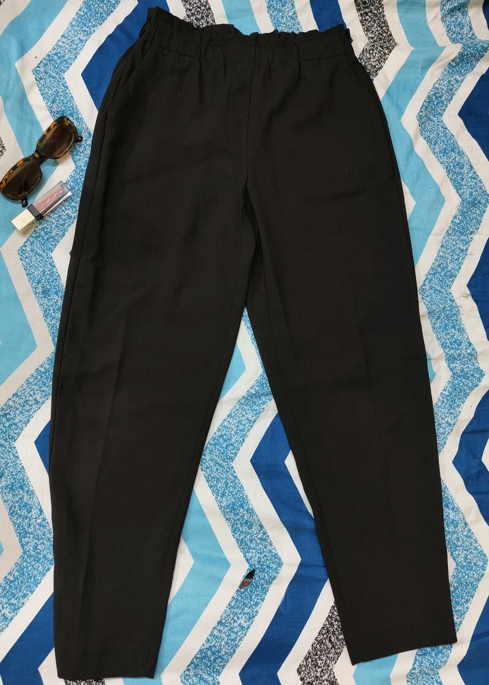 Wide Leg Jet Black Trousers