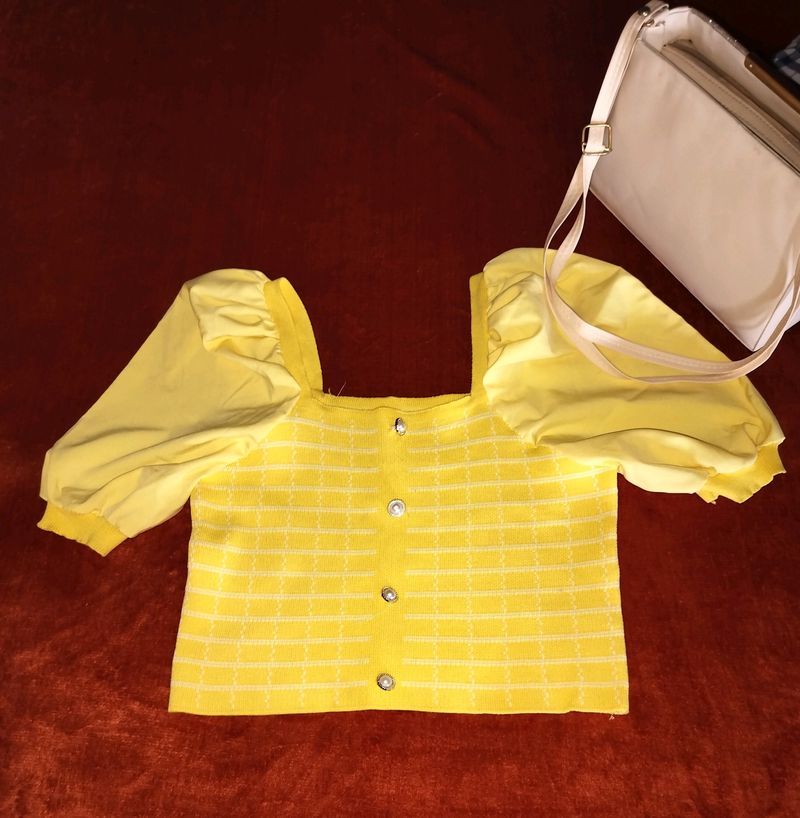 Yellow Puff Sleeve Crop Top