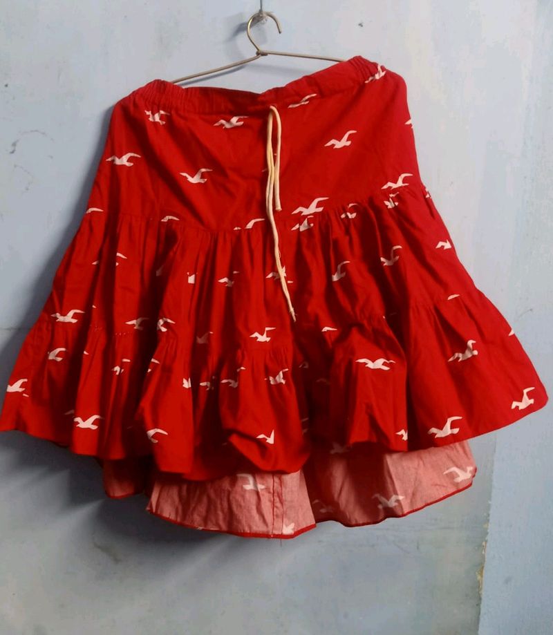 printed red frilled skirt