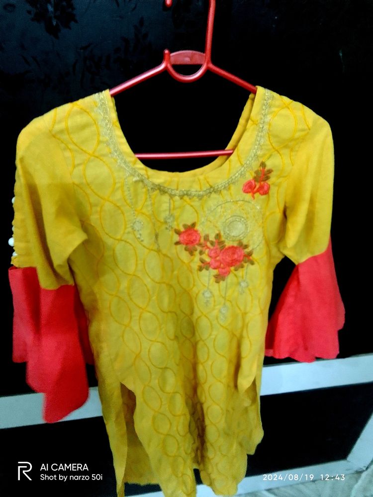 Yellow Multi Disign Kurti